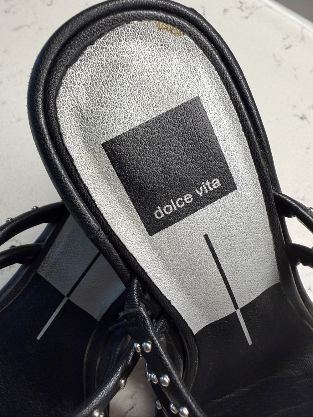 Dolce Vita Black Studded Triple-Strap Block Heel Slides - Picture 4 of 7
